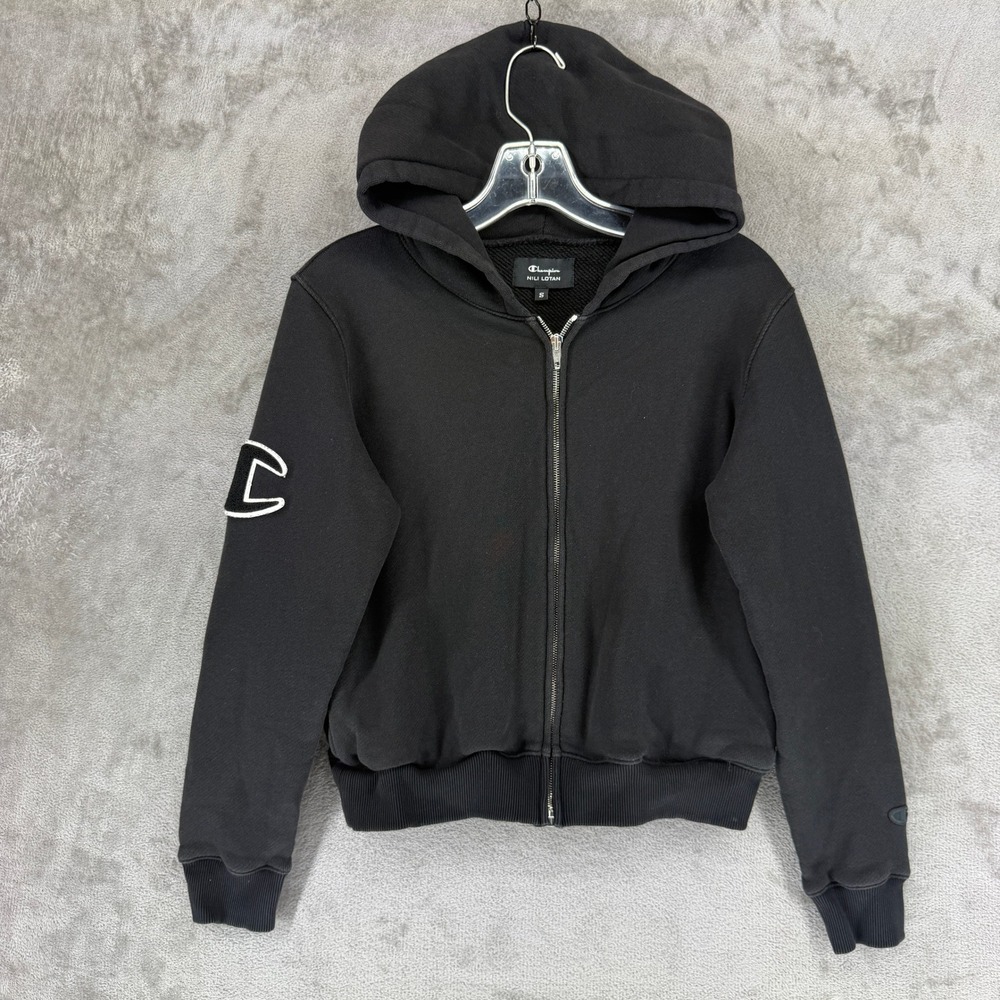 Champion x Nili Lotan Hoodie Women S Full Zip Black Embroidered Logo EUC